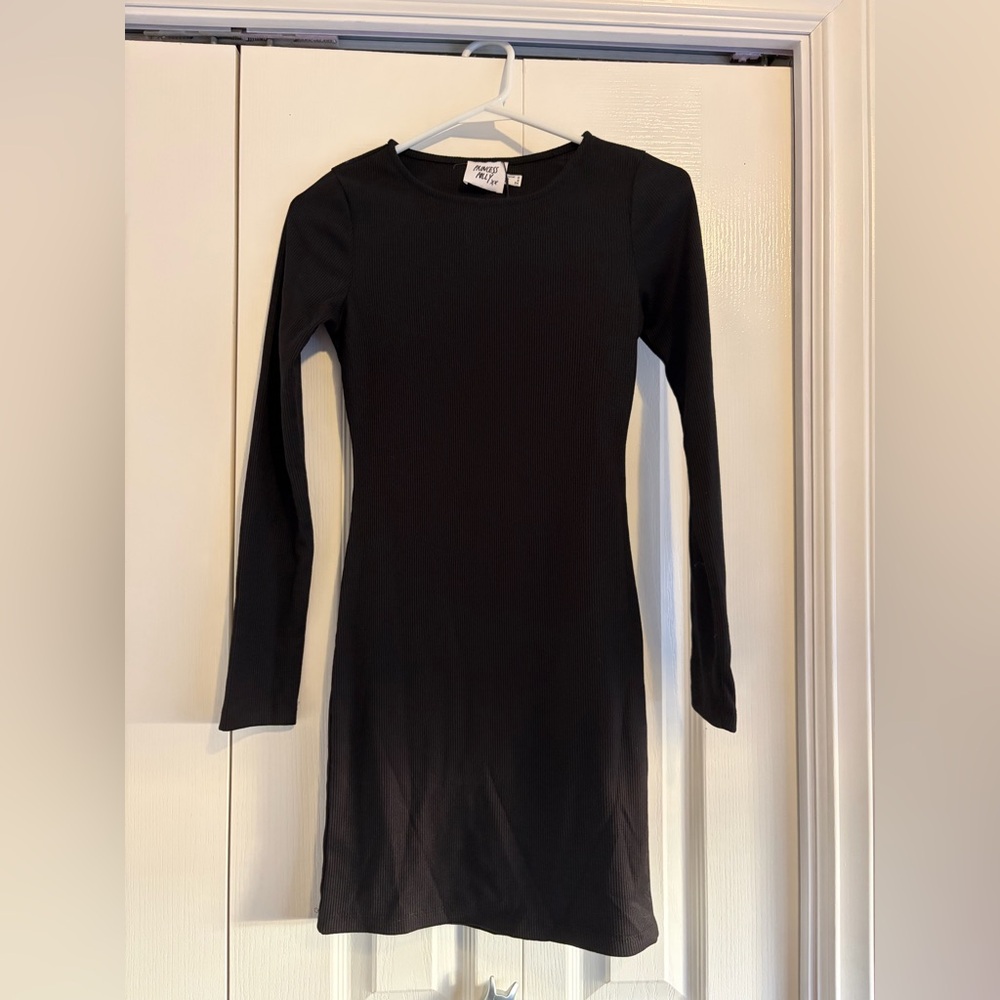 Princess Polly Long Sleeve Black Ribbed Bodycon Dress